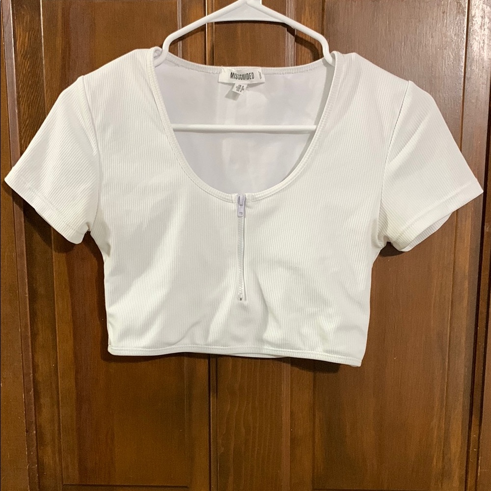 Missguided White Zippered Crop Top Fitted